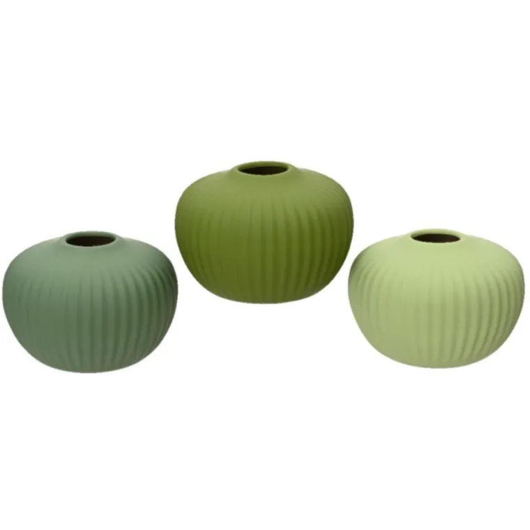 Discount KAEMINGK Vase strié coloris vert en grès - Ø 15 cm