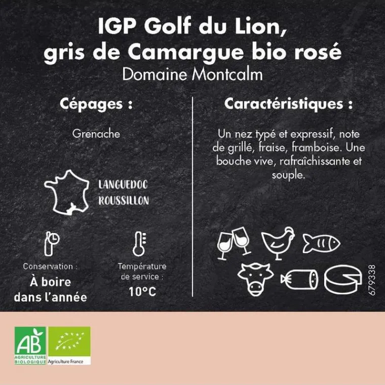 New DOMAINE DE MONTCALMES Vin gris de Camargue IGP Golf du Lion rosé bio Domaine de Montcalm - 50 cl